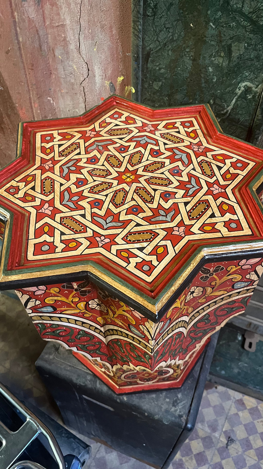 Hand-Painted Moroccan Side Table, Oriental Accent Table, Solid Wood, Handmade Boho Decor