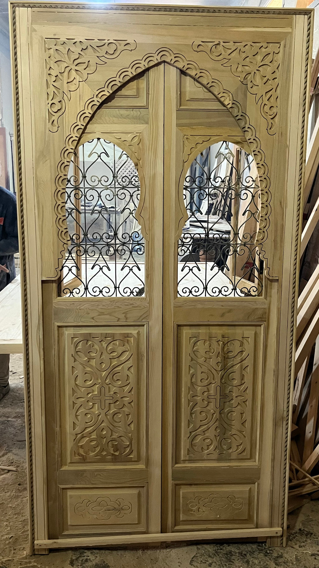 Hand-Carved Moroccan Cedar Wood Door – Arched Rustic Entryway, Statement Home Decor