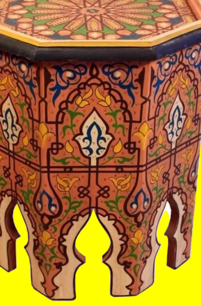 Hand-Painted Moroccan Side Table, Oriental Accent Table, Solid Wood, Handmade Boho Decor
