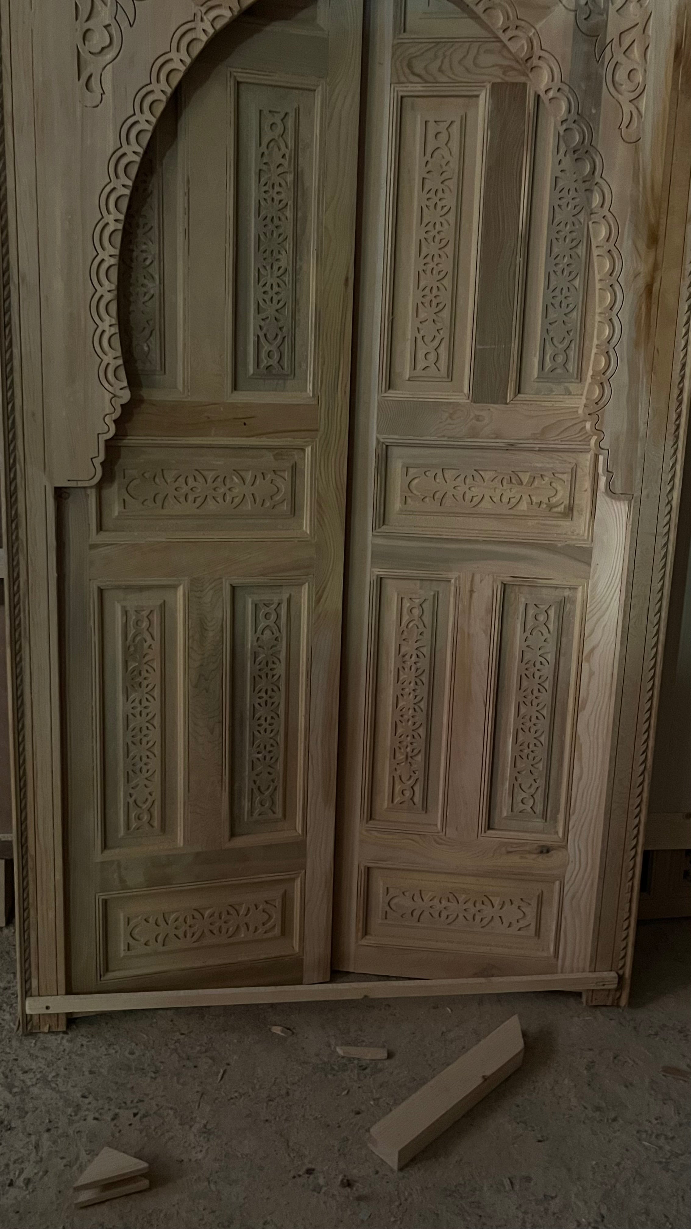Hand-Carved Moroccan Cedar Wood Door – Arched Rustic Entryway, Statement Home Decor