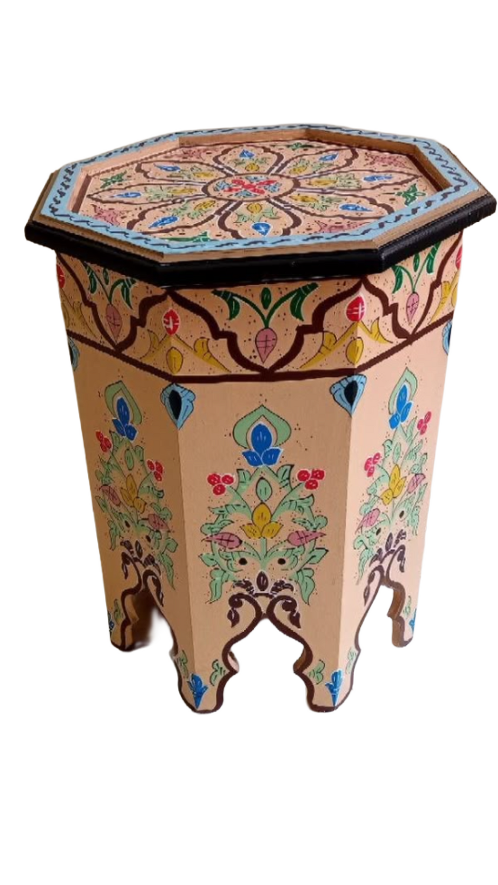 Hand-Painted Moroccan Side Table, Oriental Accent Table, Solid Wood, Handmade Boho Decor