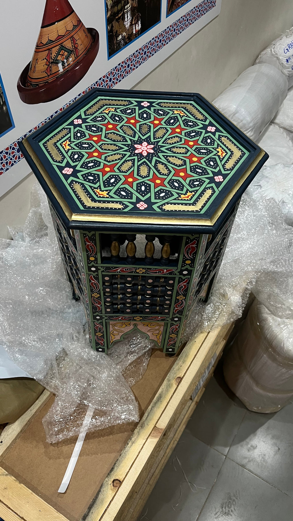 Hand-painted Moroccan side table, oriental side table, solid wood, handmade bohemian decor
