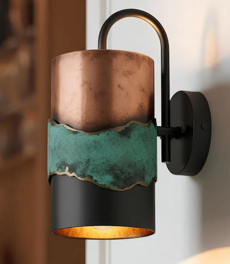Handmade Copper Wall Sconce Light – Rustic Patina Brass Wall Lamp – Modern Industrial Lighting – Artisan Metal Wall Fixture