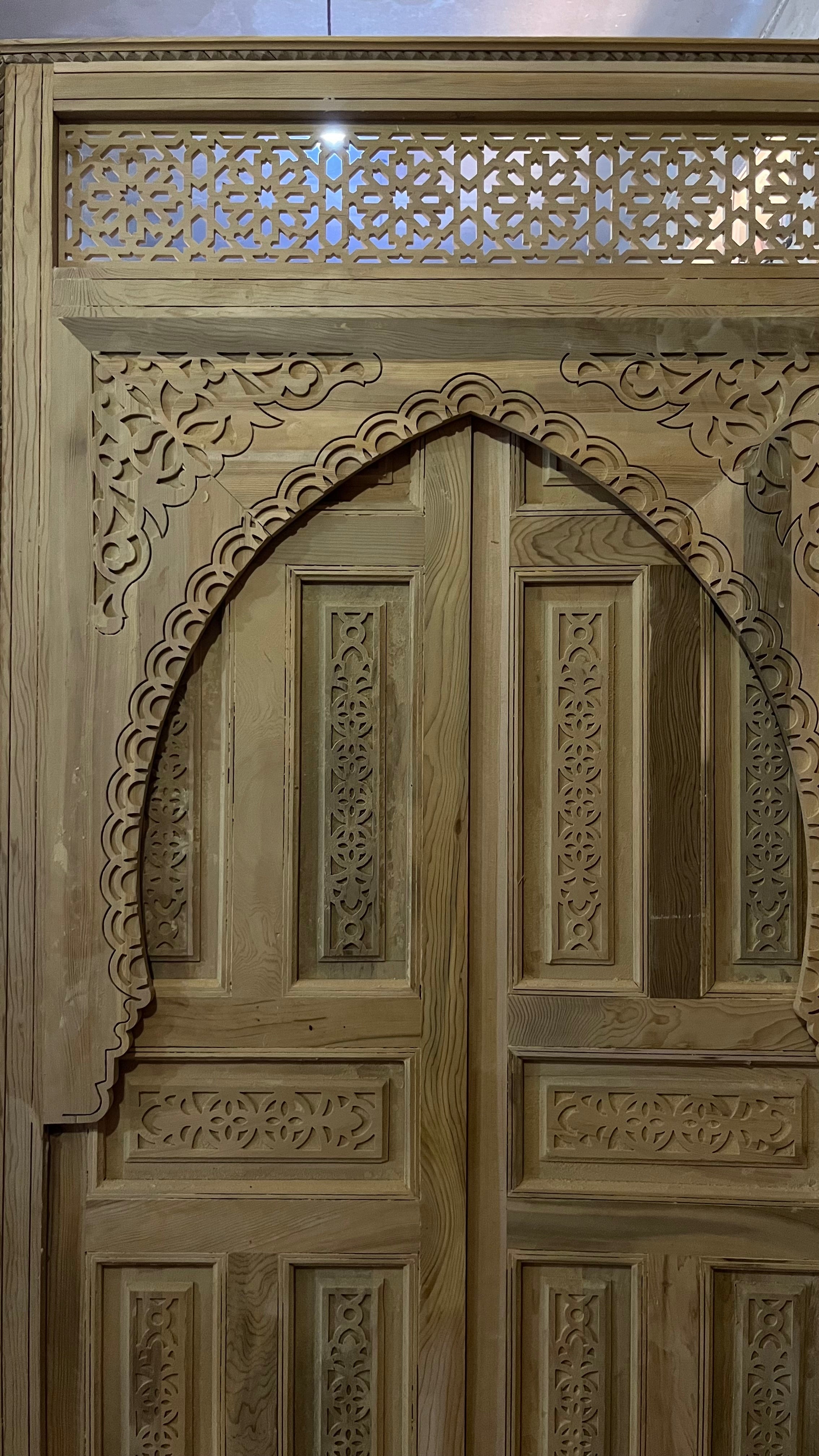 Hand-Carved Moroccan Cedar Wood Door – Arched Rustic Entryway, Statement Home Decor