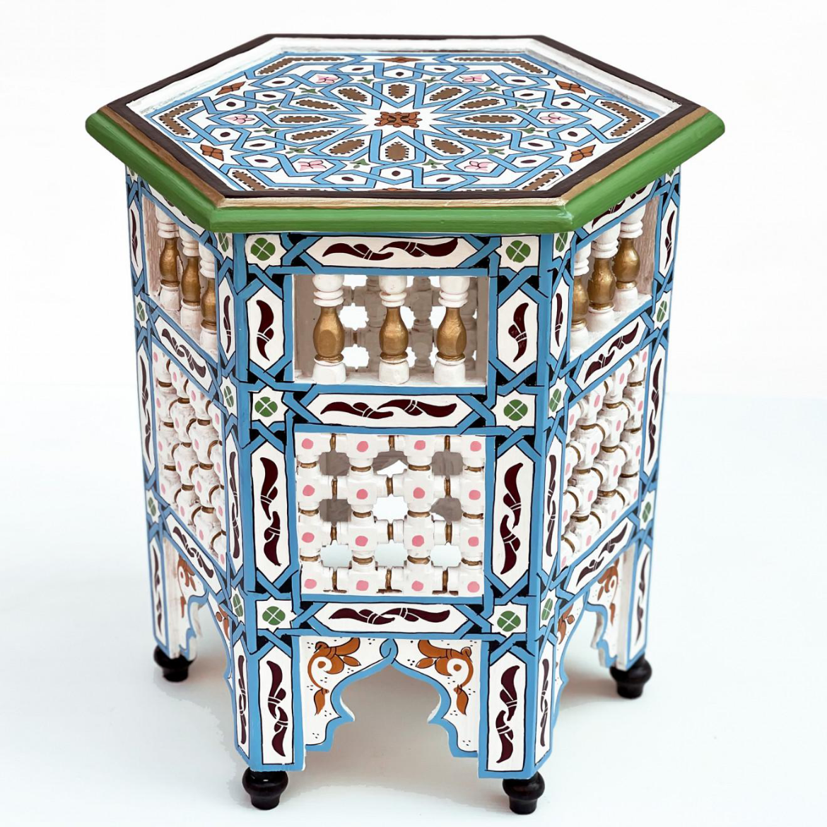 Hand-Painted Moroccan Side Table, Oriental Accent Table, Solid Wood, Handmade Boho Decor