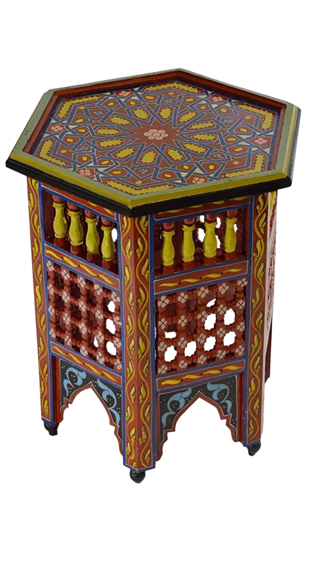 Hand-Painted Moroccan Side Table, Oriental Accent Table, Solid Wood, Handmade Boho Decor