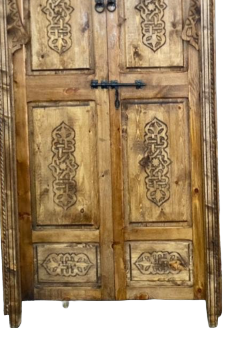 Hand-Carved Moroccan Cedar Wood Door – Arched Rustic Entryway, Statement Home Decor