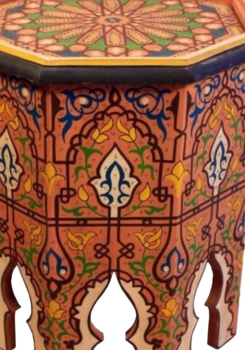 Hand-Painted Moroccan Side Table | Handmade Cedar Wood Accent Table
