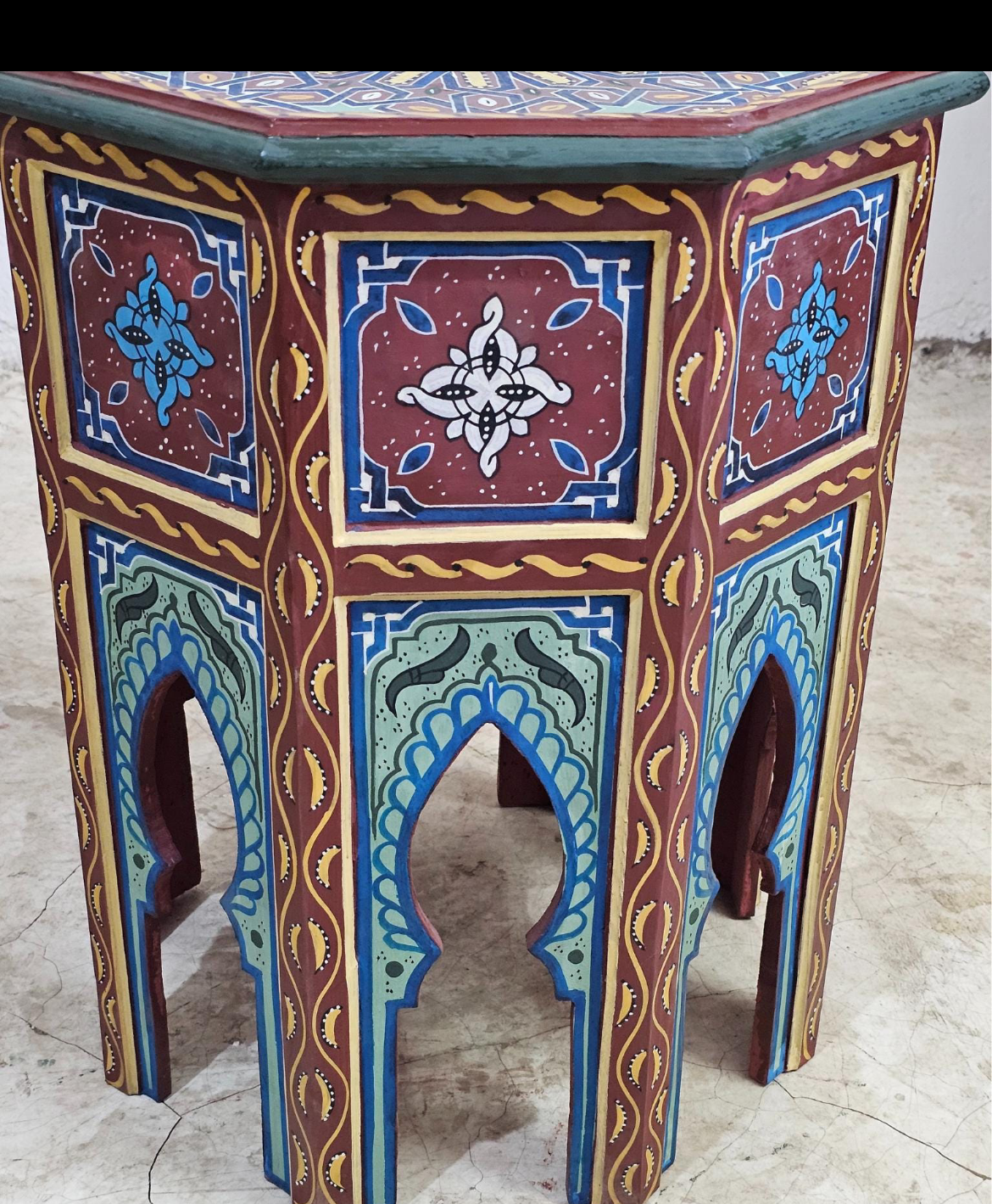 Hand-Painted Moroccan Side Table, Oriental Accent Table, Solid Wood, Handmade Boho Decor