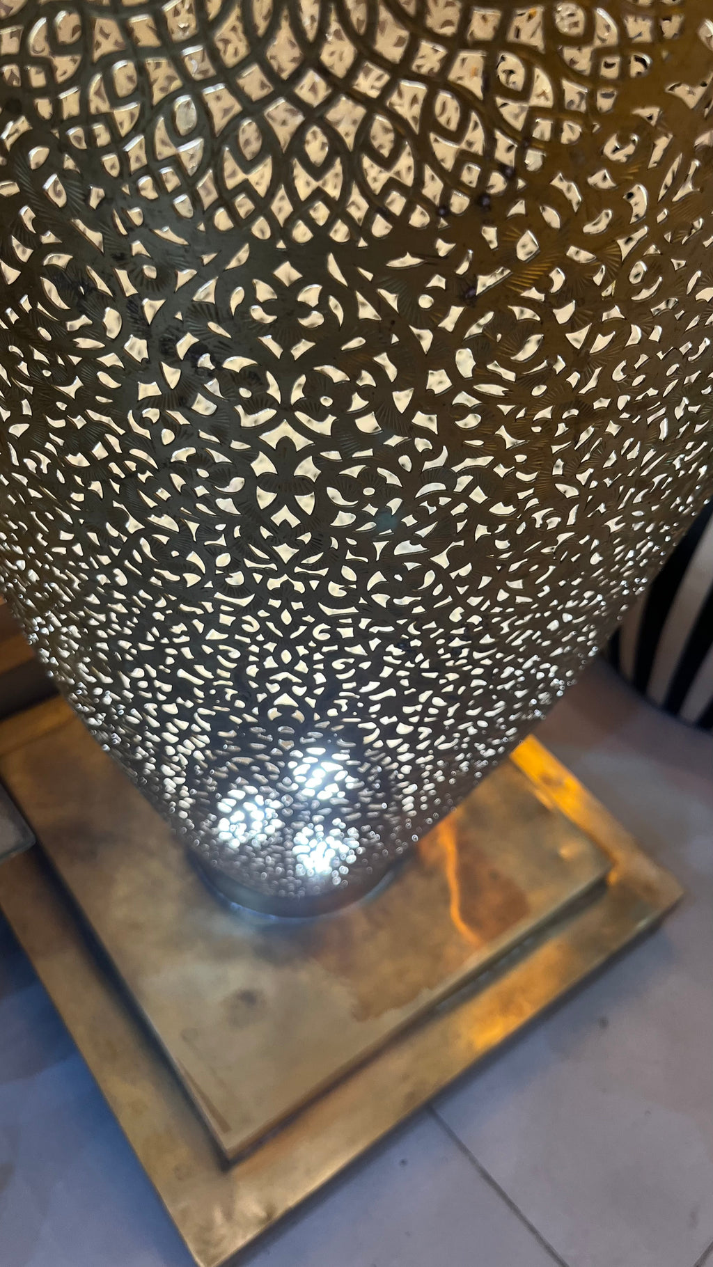 Handmade Moroccan Brass Floor Lamp – Large Pierced Brass Lantern – Bohemian Arabic Lighting – Luxury Home Decor – Artisan Metal Lamp