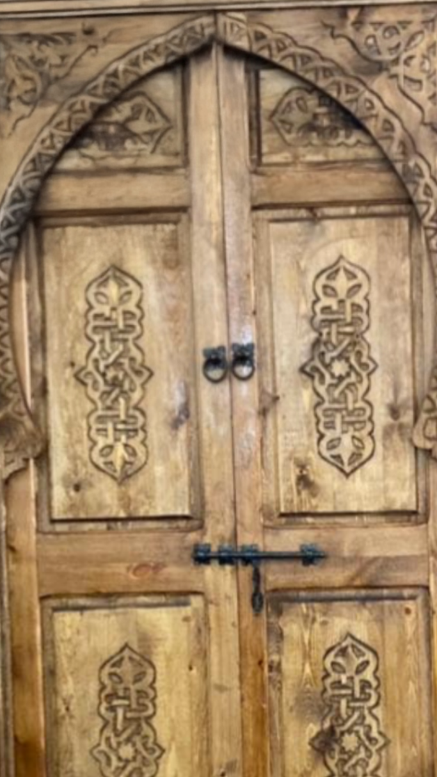 Hand-Carved Moroccan Cedar Wood Door – Arched Rustic Entryway, Statement Home Decor