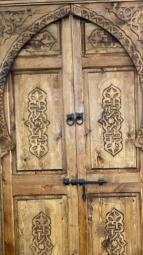 Hand-Carved Moroccan Cedar Wood Door – Arched Rustic Entryway, Statement Home Decor