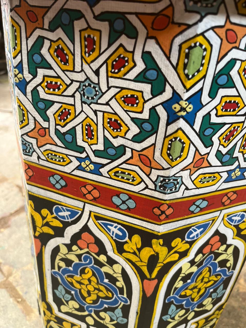 Hand-Painted Moroccan Side Table, Oriental Accent Table, Solid Wood, Handmade Boho Decor