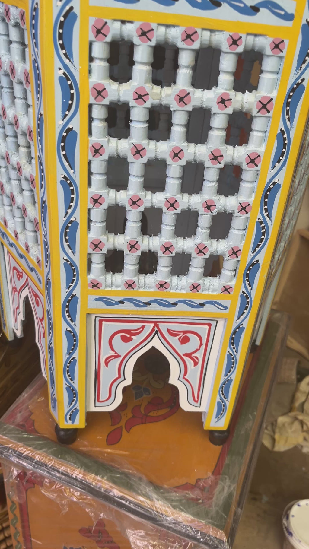 Hand-Painted Moroccan Side Table, Oriental Accent Table, Solid Wood, Handmade Boho Decor