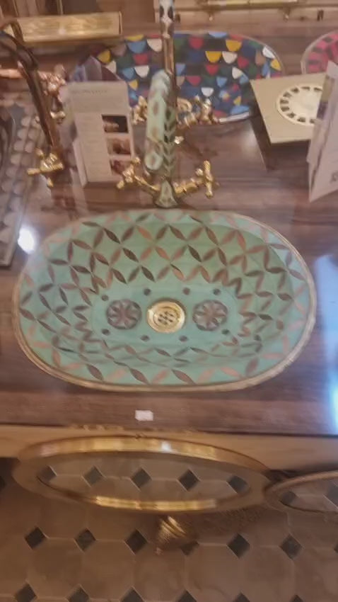 Handmade Moroccan Brass and Colorful Resin Vessel Sink – Luxury Artisan Bathroom Washbasin