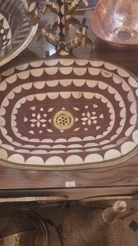 Luxury Moroccan Brass and Resin Vessel Sink – Handmade Decorative Bathroom Basin