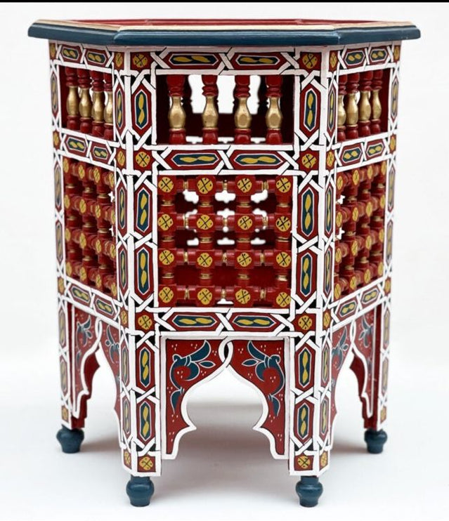 Hand-Painted Moroccan Side Table, Oriental Accent Table, Solid Wood, Handmade Boho Decor