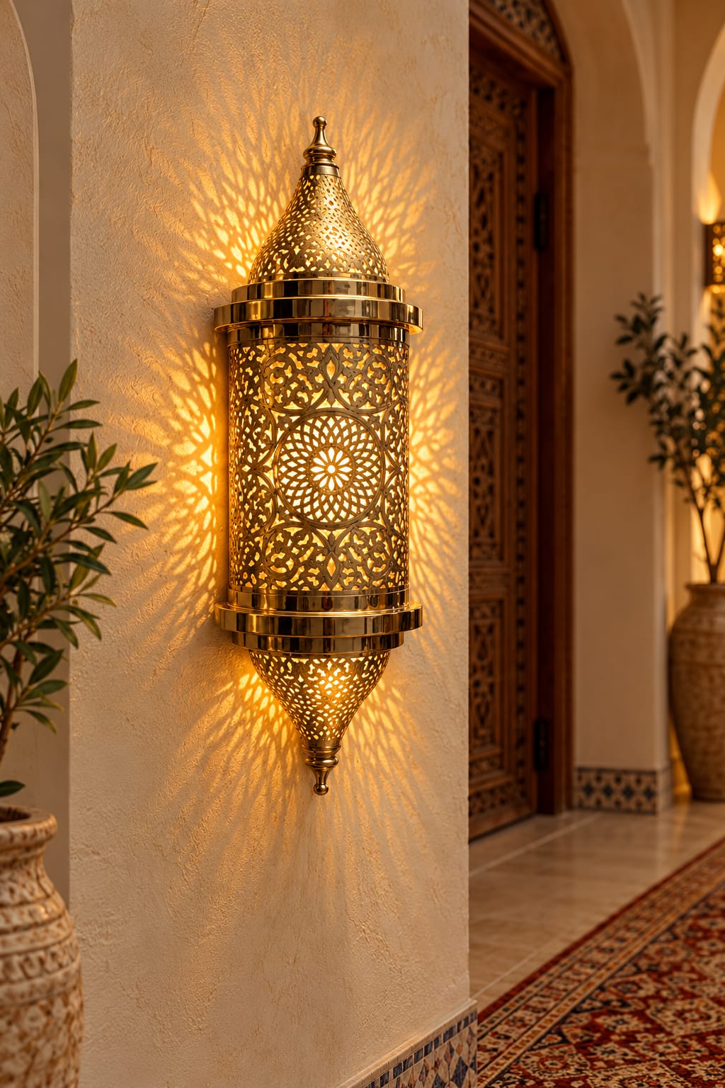 Handmade Moroccan Brass Wall Sconce – Intricate Islamic Geometric Filigree Wall Light