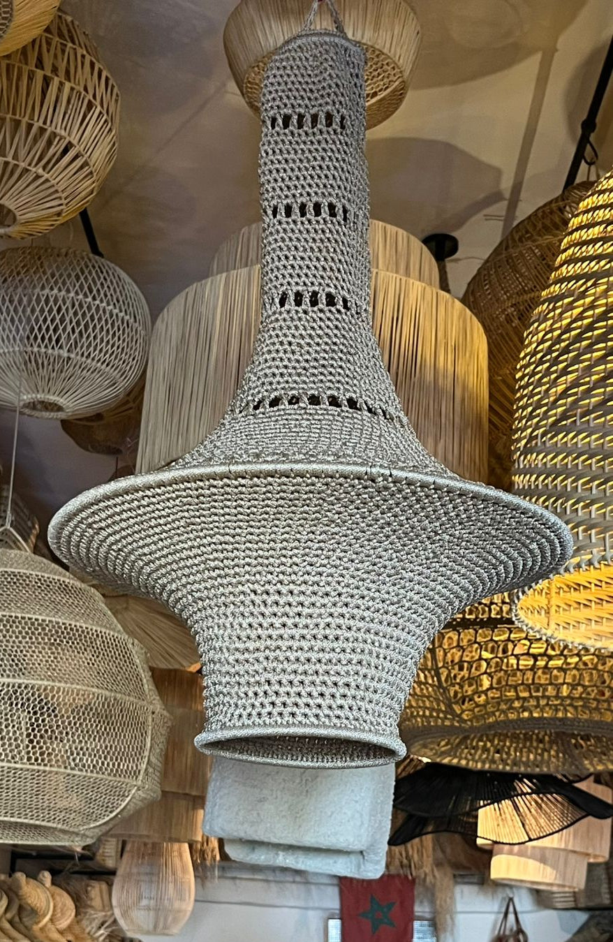 Handwoven Palm Fiber Pendant Light – Moroccan Bohemian Ceiling Lamp