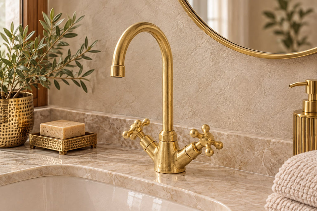 Single-Hole Solid Brass Bathroom Basin Faucet – Unlacquered Brass, English Style