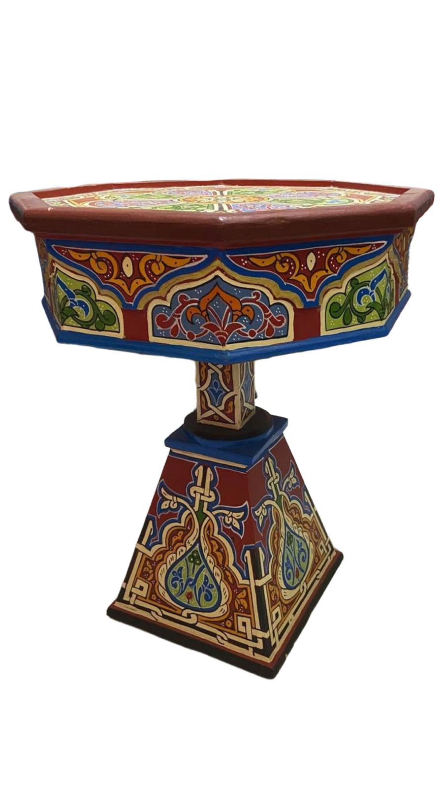 Hand-Painted Moroccan Side Table, Oriental Accent Table, Solid Wood, Handmade Boho Decor