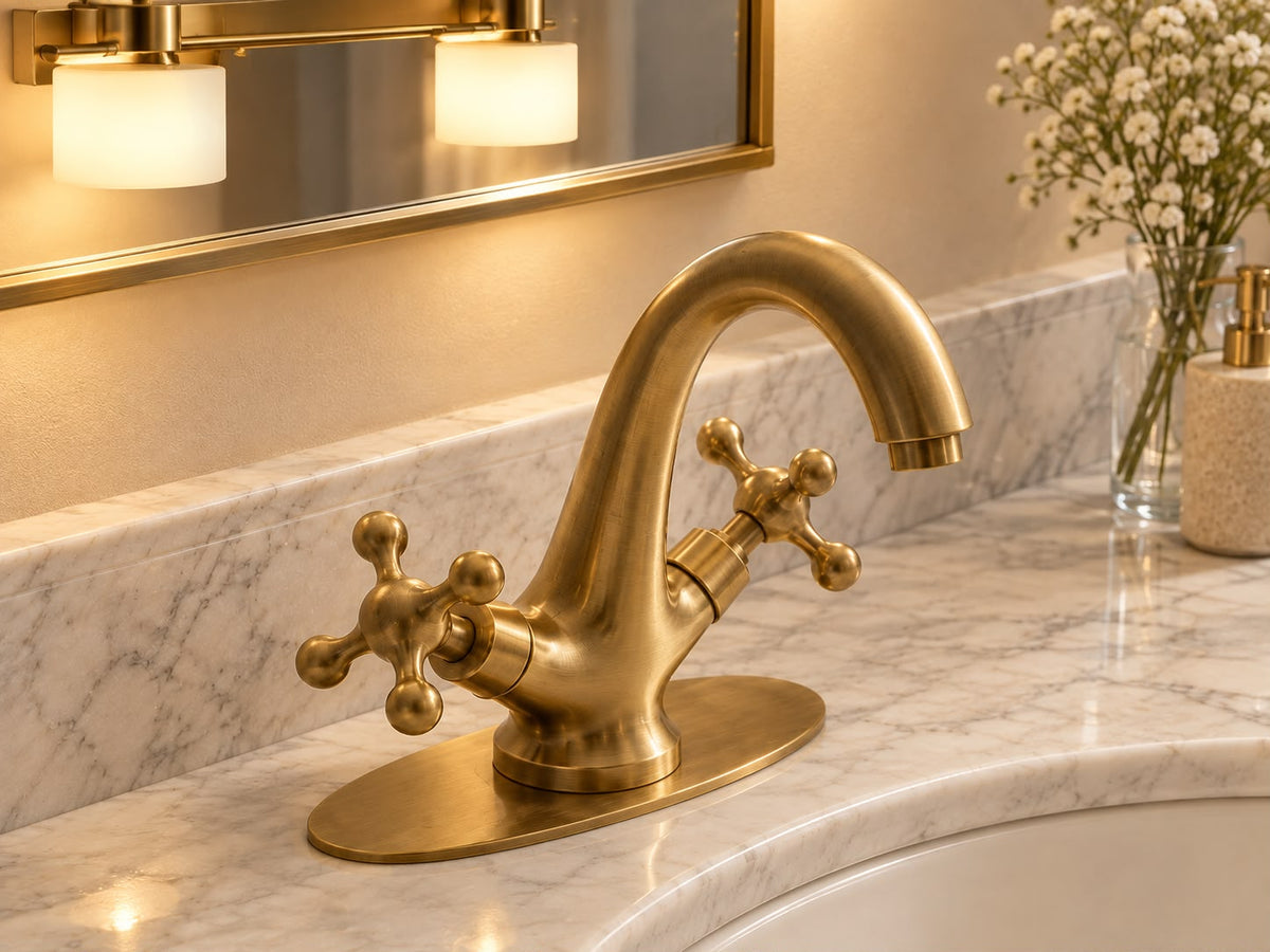 Unlacquered Brass Bathroom Faucet – Single or Triple Hole Basin Tap