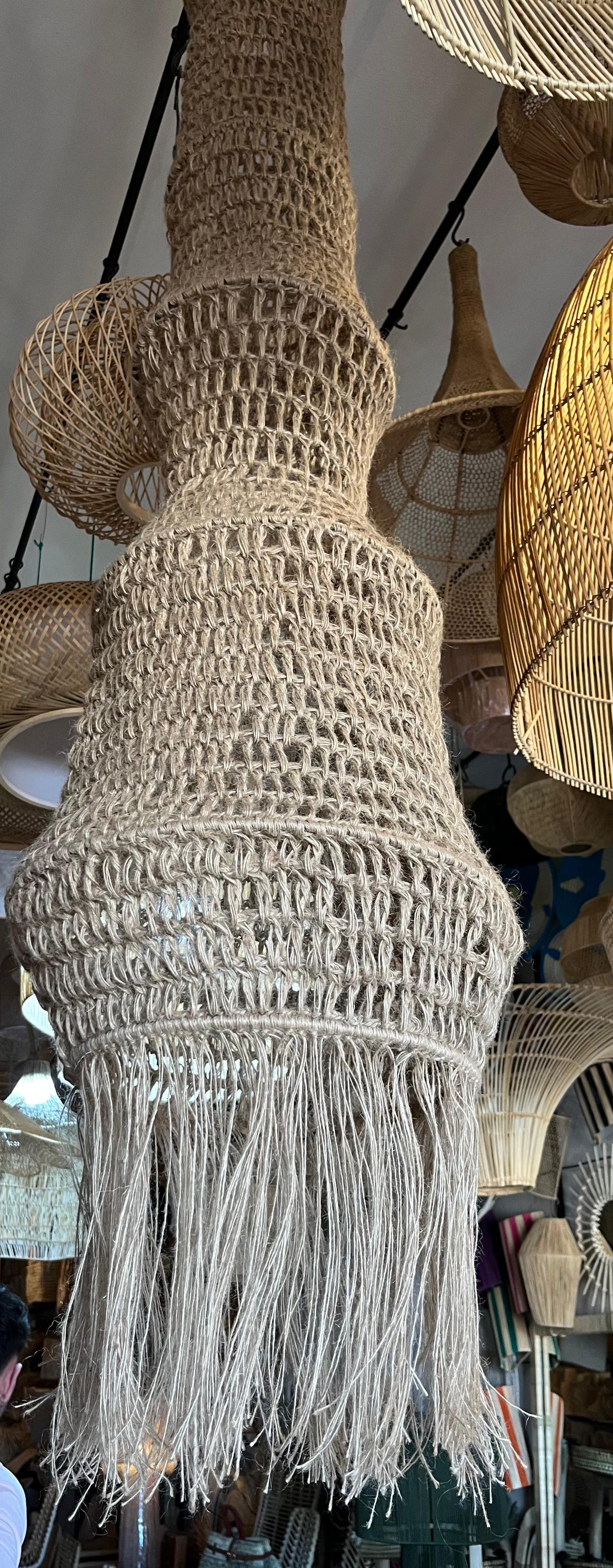 Handwoven Palm Fiber Pendant Light – Moroccan Bohemian Ceiling Lamp