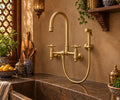 Handcrafted Brass Bridge Kitchen Faucet with Side Sprayer – Unlacquered Brass Country Style Faucet
