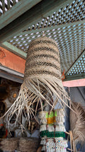 Handwoven Palm staw pendant light boho fringe lampshade natural home decor
