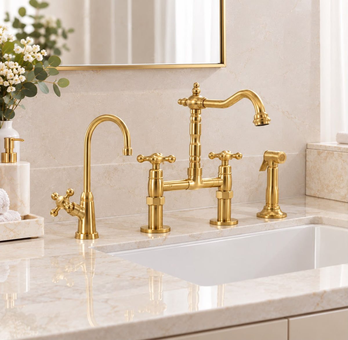 Farmhouse Bridge Kitchen Faucet – Unlacquered Brass