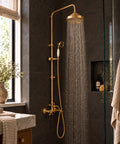 Vintage Unlacquered Brass Shower System – Exposed Shower Faucet with Rainfall Shower Head & Handheld Sprayer