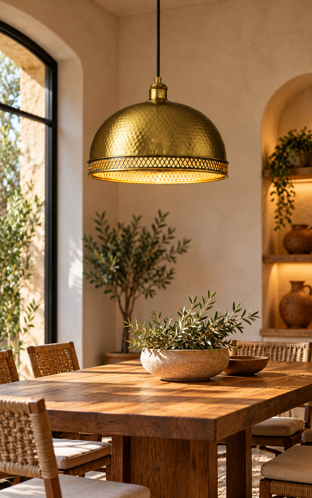 Handmade Hammered Copper Dome Pendant Light – Moroccan Artisan Ceiling Lamp & Dining Room
