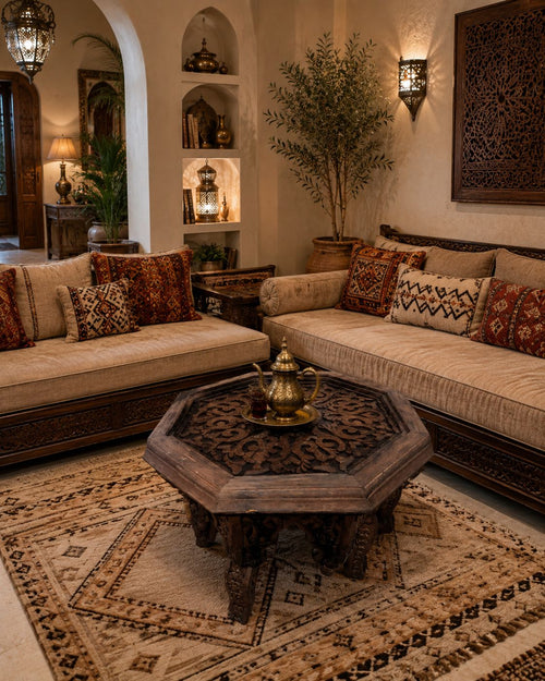 Hand-Graved Moroccan Side Table, Oriental Accent Table, Solid Wood, Handmade Boho Decor
