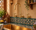 Wall-Mounted Unlacquered Brass Bridge Kitchen Faucet – Handcrafted High-Arc Design