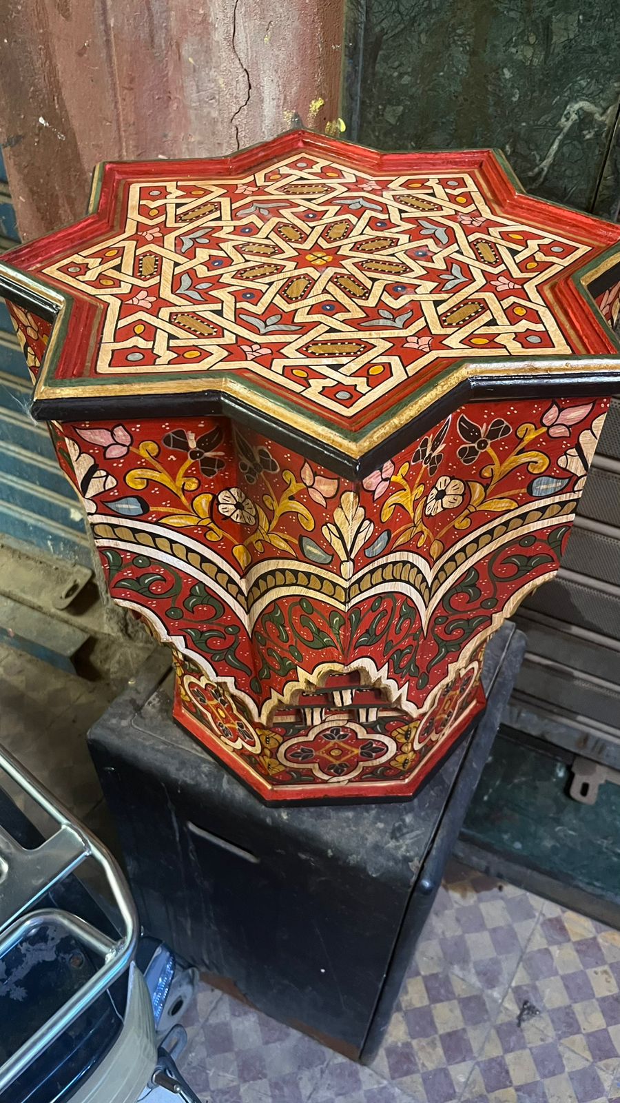 Hand-Painted Moroccan Side Table, Oriental Accent Table, Solid Wood, Handmade Boho Decor