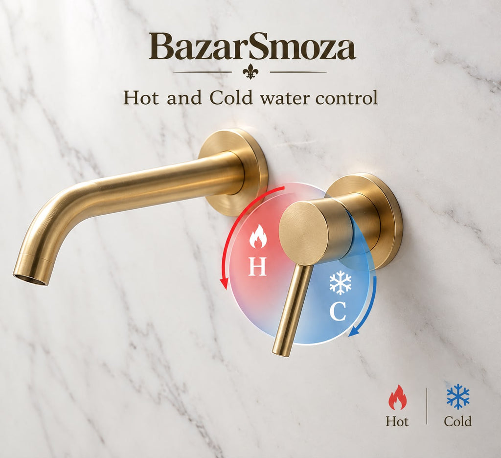 Unlacquered Brass Wall-Mounted Bathroom Faucet – 6” Spout Reach
