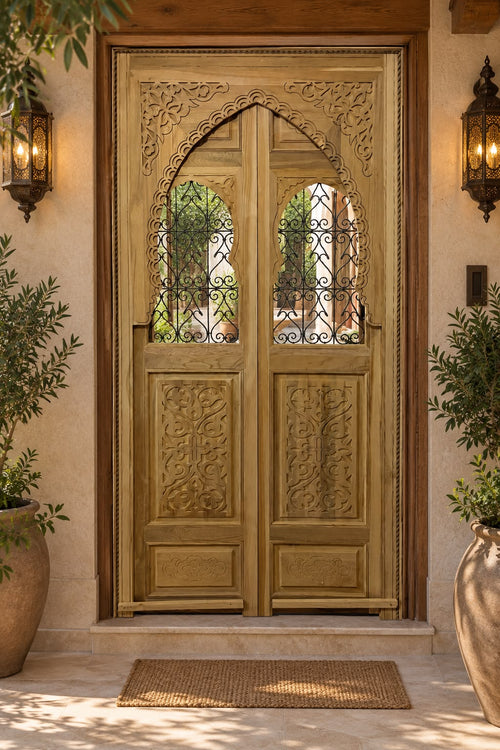 Hand-Carved Moroccan Cedar Wood Door – Luxury Handmade Riad Entrance Door