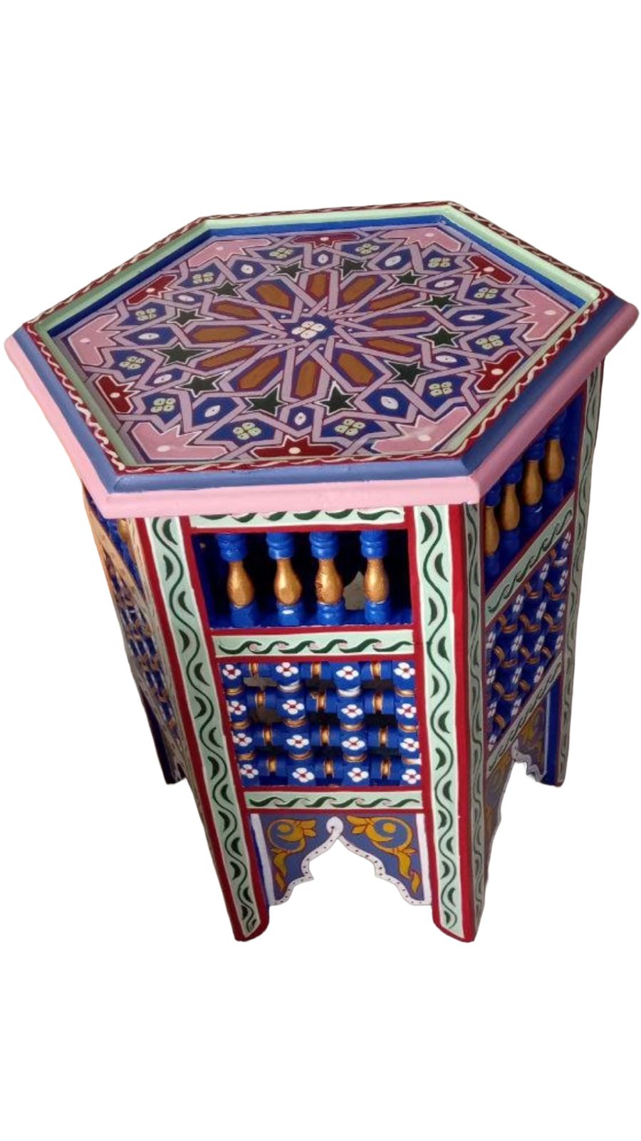Hand-Painted Moroccan Side Table, Oriental Accent Table, Solid Wood, Handmade Boho Decor