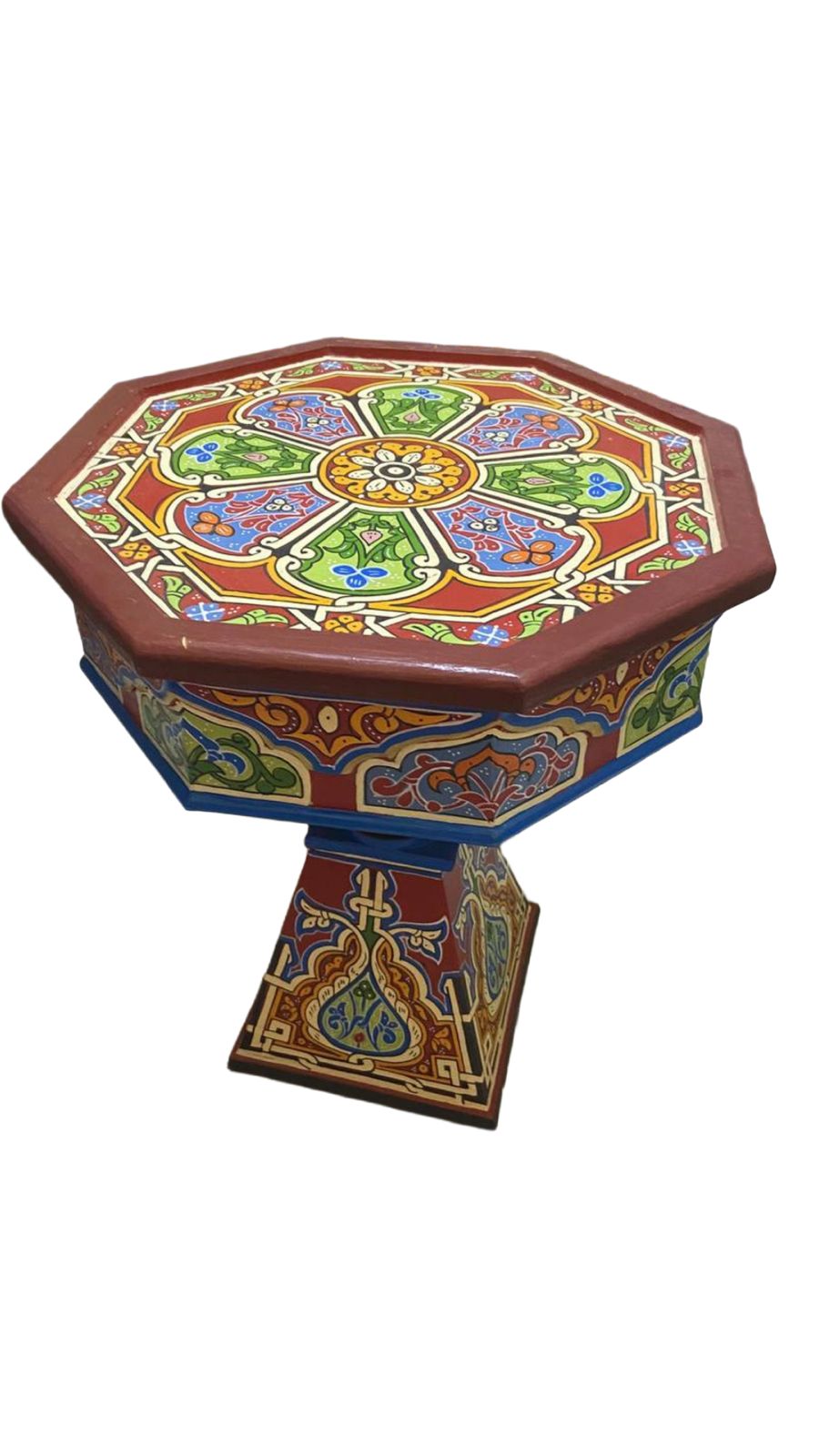 Hand-Painted Moroccan Side Table, Oriental Accent Table, Solid Wood, Handmade Boho Decor