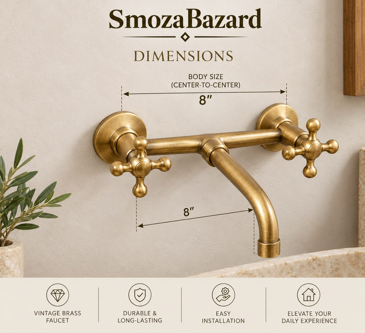 Alamo Vintage Wall-Mount Bathroom Faucet – Unlacquered Brass