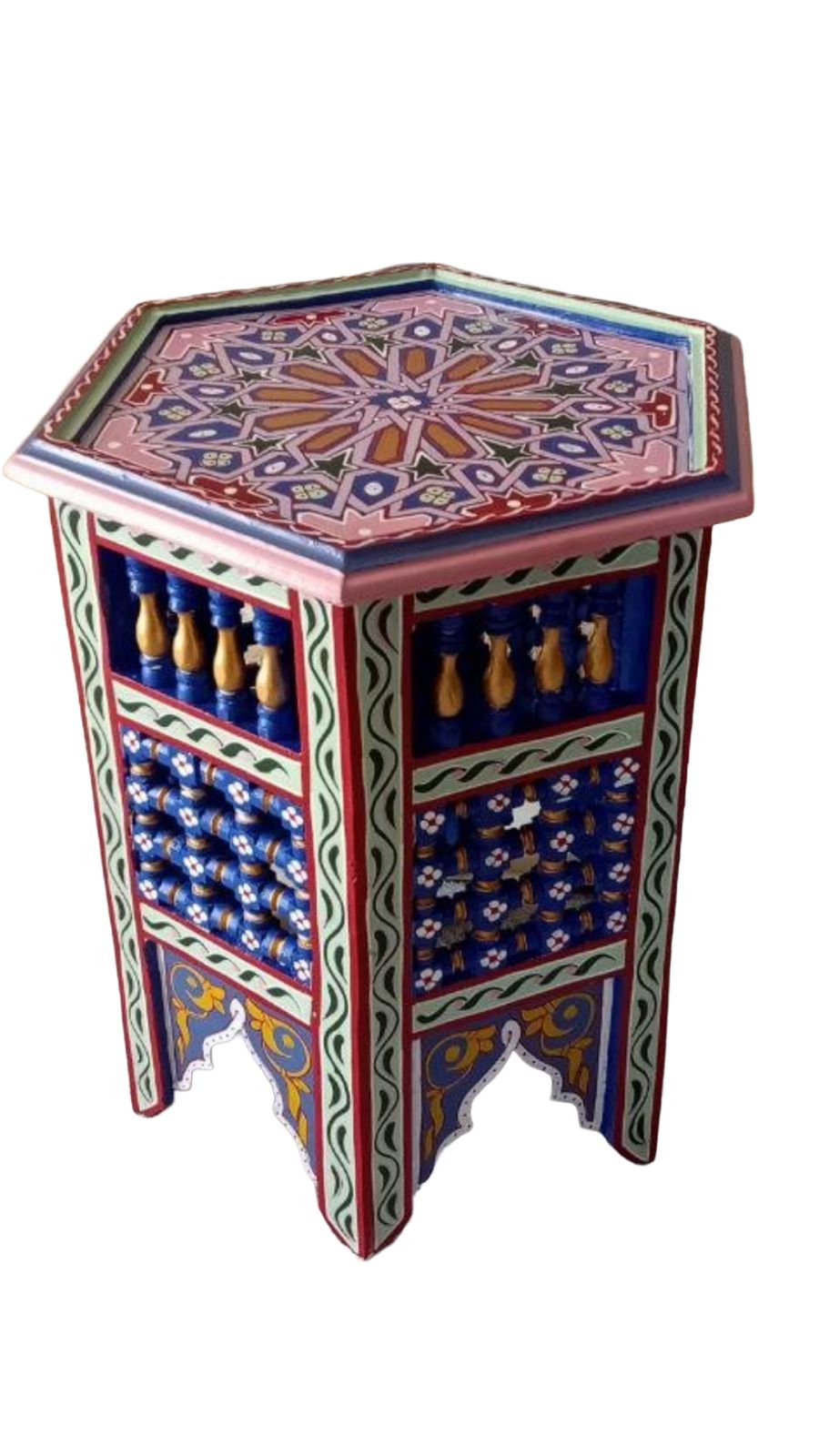 Hand-Painted Moroccan Side Table, Oriental Accent Table, Solid Wood, Handmade Boho Decor
