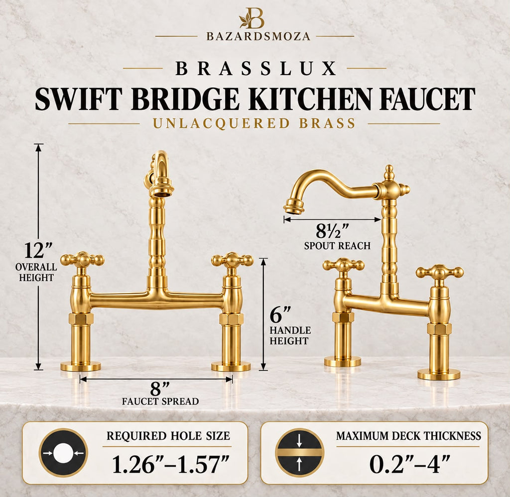 Farmhouse Bridge Kitchen Faucet – Unlacquered Brass