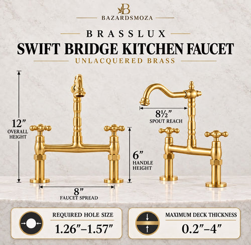 Farmhouse Bridge Kitchen Faucet – Unlacquered Brass
