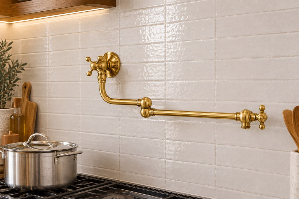 Unlacquered Brass Wall-Mount Pot Filler Faucet with Swing and Folding Arm