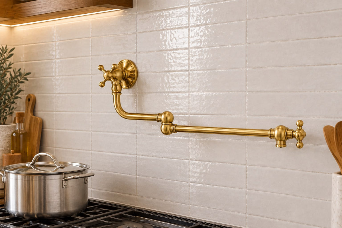 Unlacquered Brass Wall-Mount Pot Filler Faucet with Swing and Folding Arm