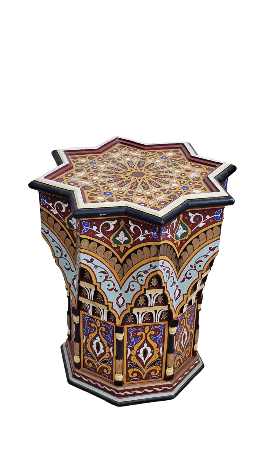 Hand-Painted Moroccan Side Table, Oriental Accent Table, Solid Wood, Handmade Boho Decor
