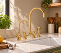 Handcrafted Moroccan Bridge Kitchen Faucet – Unlacquered Brass with Side Sprayer