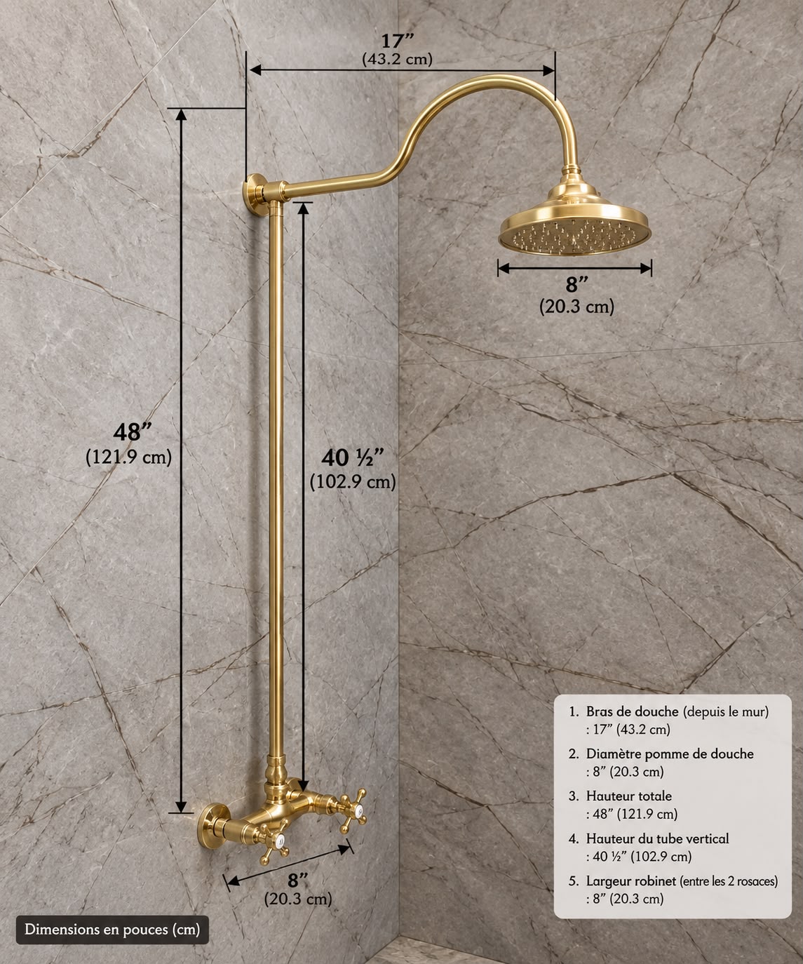 Exposed Brass Shower System for Indoor & Outdoor Use