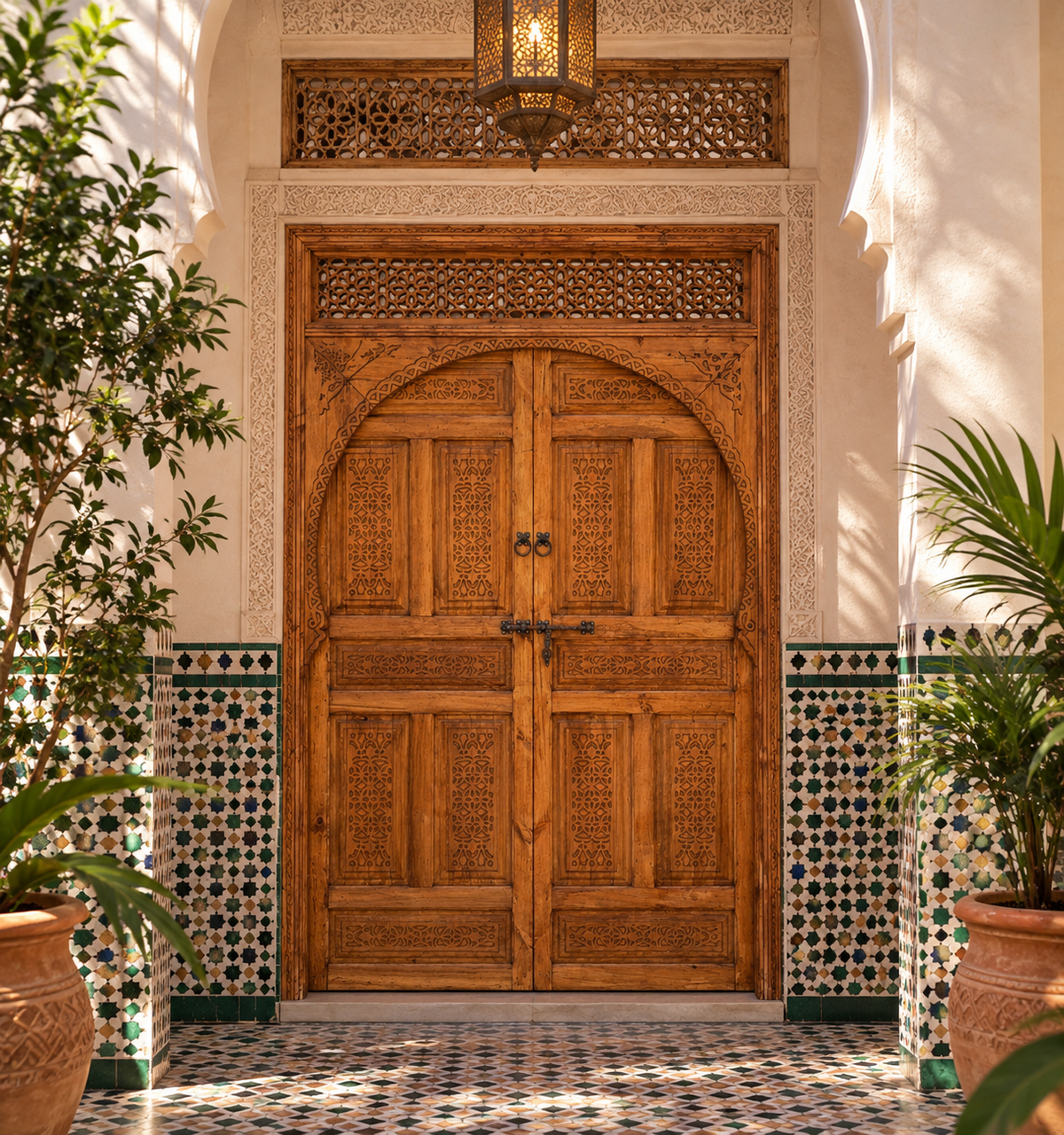 Hand-Carved Moroccan Cedar Wood Door – Arched Rustic Entryway, Statement Home Decor