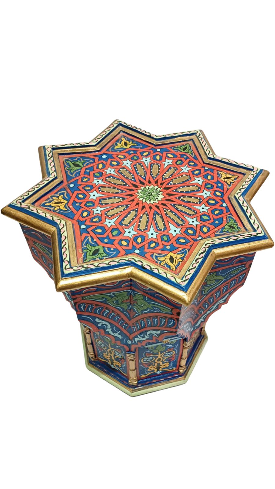 Hand-Painted Moroccan Side Table, Oriental Accent Table, Solid Wood, Handmade Boho Decor
